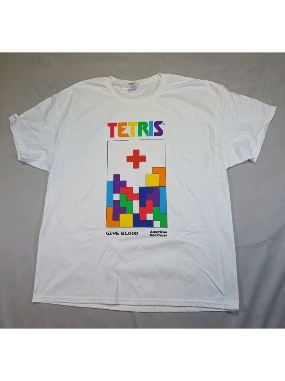 American Red Cross Tetris Men's XL 40th Anniversary T-Shirt Blood Donor White